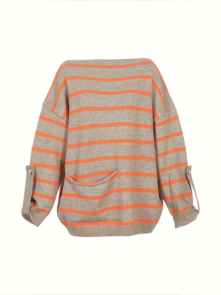 Women Knit Sweater Long Sleeve Crew Neck Striped Sweater Fall Winter Pullover Sweater Top