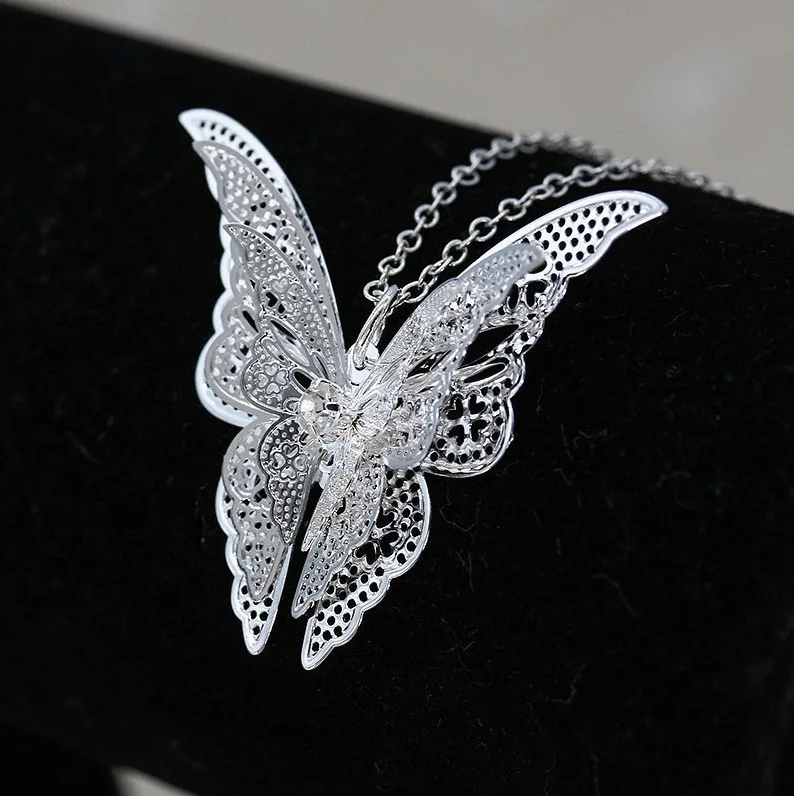 925 Silver Butterfly Pendant Necklace Amulet Gifts for Women Luxury Real Jewelry Talismans Vintage Fashion Accessories Charm