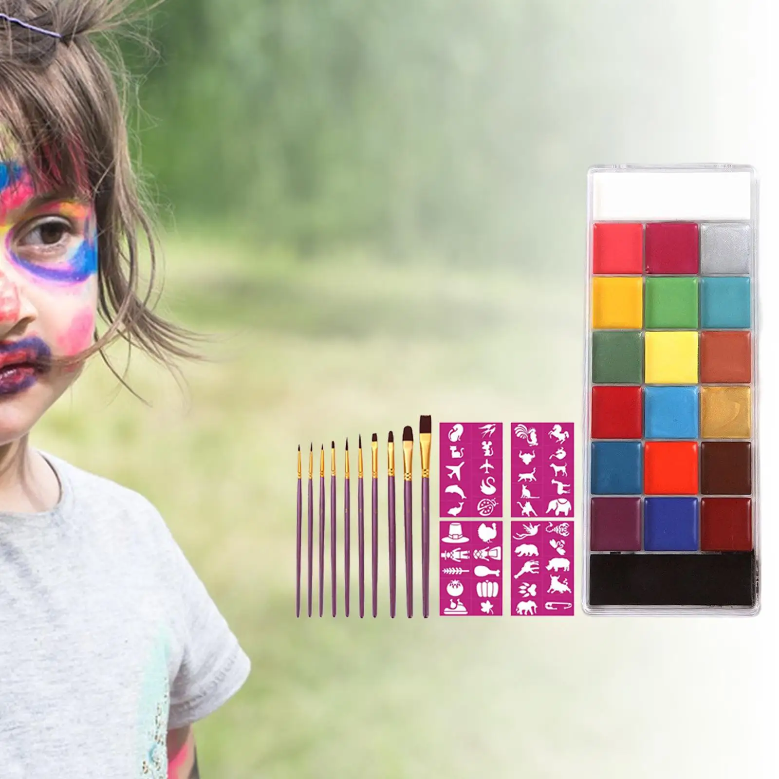 20 Colors Face Body Paint with Stencils Brushes for Party Stage Kids Adults