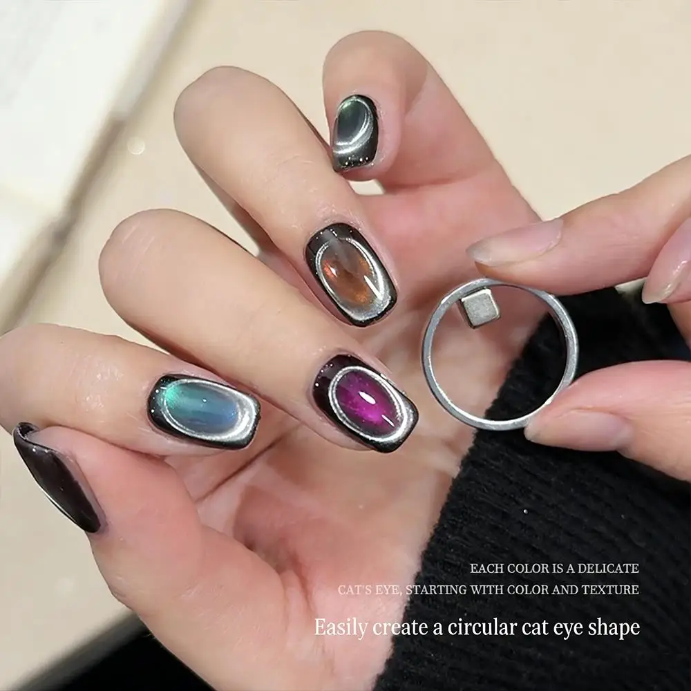 1/2Pcs Hollow Black Hole Cat Eye Nail Magnet Round-Rings Shaped Nails Magnetic Stick DIY Gel Polish Magnetic Nail Auxiliary Tool
