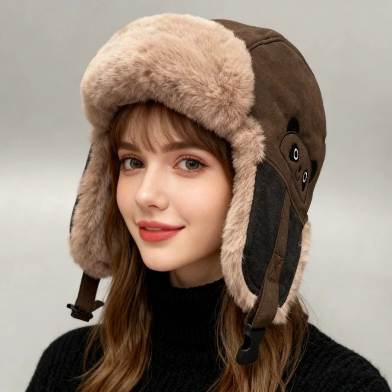 

Winter Plush Lei Feng Hat Men Ear Protection Cold Hat Women Cycling Plush Warm Outdoor Motorcycle Hat