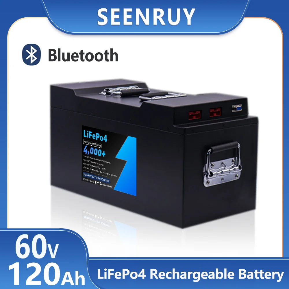 60V 120Ah Lifepo4 Battery Pack Deep Cycle Rechargeable Built-in 100A/120A BMS Optional Bluetooth for AGV car  Golf Cart +Charger