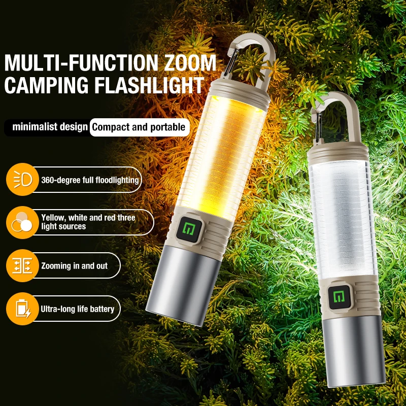 New Outdoor Strong Light Camping Patrol Mountain Climbing Multifunctional Atmosphere Flashlight Convenient Tail Hook Light
