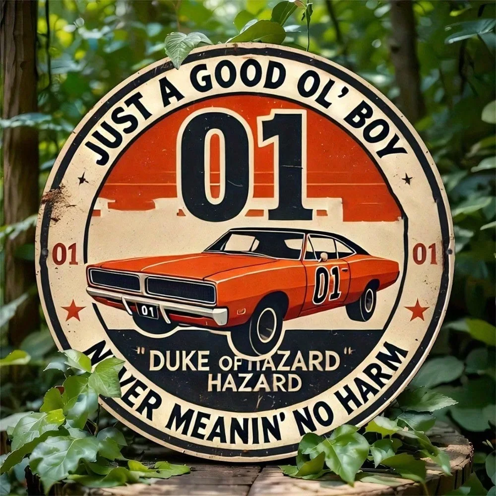 لافتة حديدية مستديرة مقاس 8 × 8 من Hazzard - لوحة فنية جدارية معدنية ريفية منقوشة بالرقائق المعدنية، مقاومة للعوامل الجوية وسهلة التعليق للمنزل/البار/المقهى، GIF فريد من نوعه #3