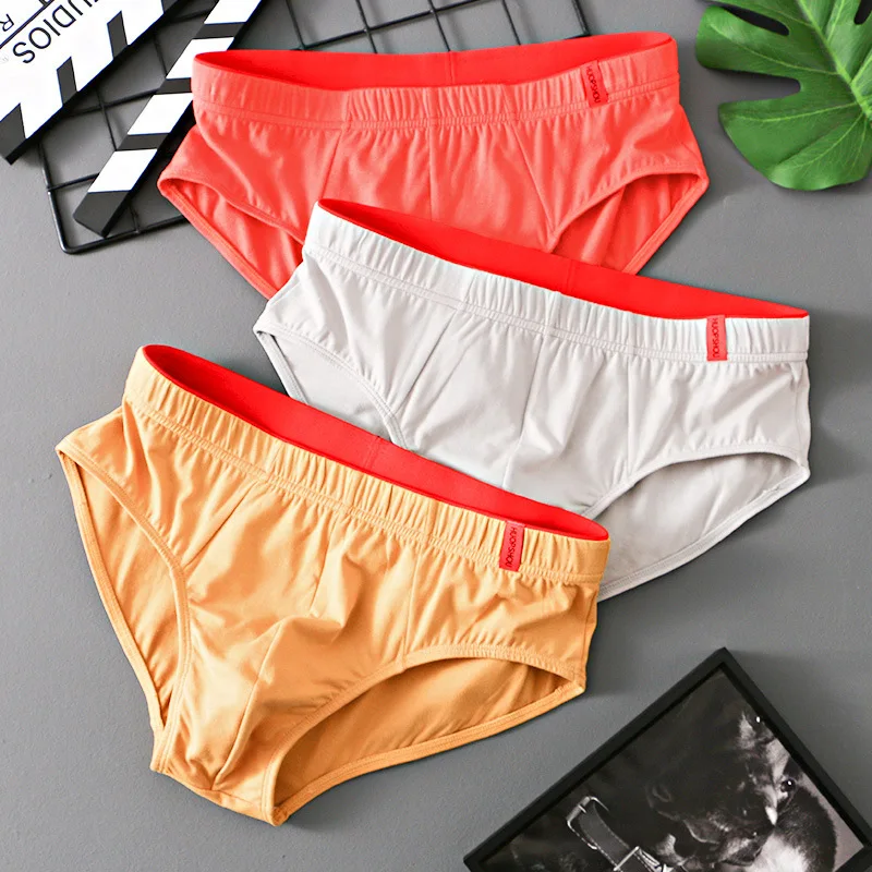 Trendy Men's Solid Cotton Briefs Low‑rise Triangle Underwear Soft Breathable Casual Male Underpants Hot Popular