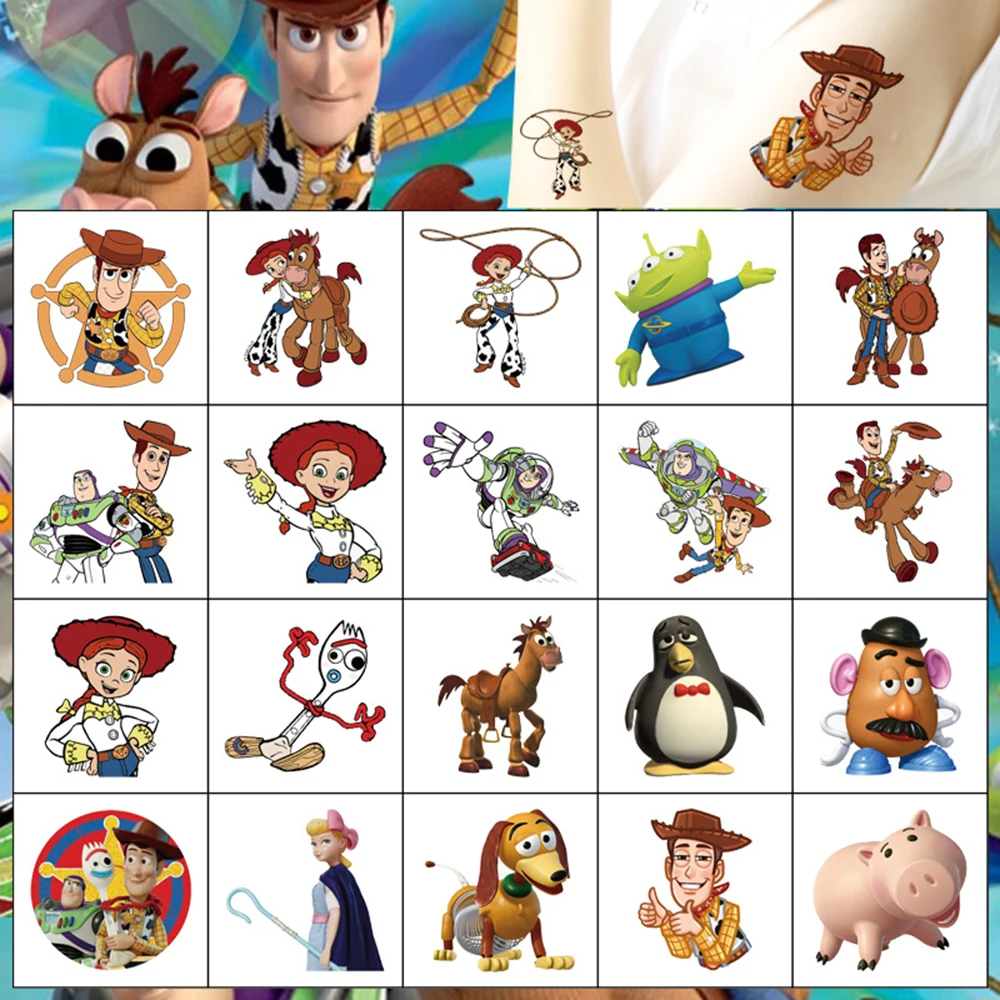 20pcs Disney Cartoon Toy Story Kids Tattoos Stickers Fake Temporary Waterproof Tattoo For Children DIY Body Face  Toys Reward