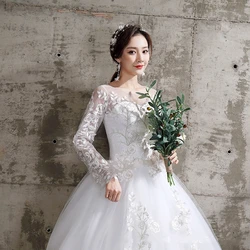 Elegant White Wedding Dress With Slim Fit Long Sleeved Lace Stickers Small Fresh Gowns Complimentary Headscarf Lining Gloves