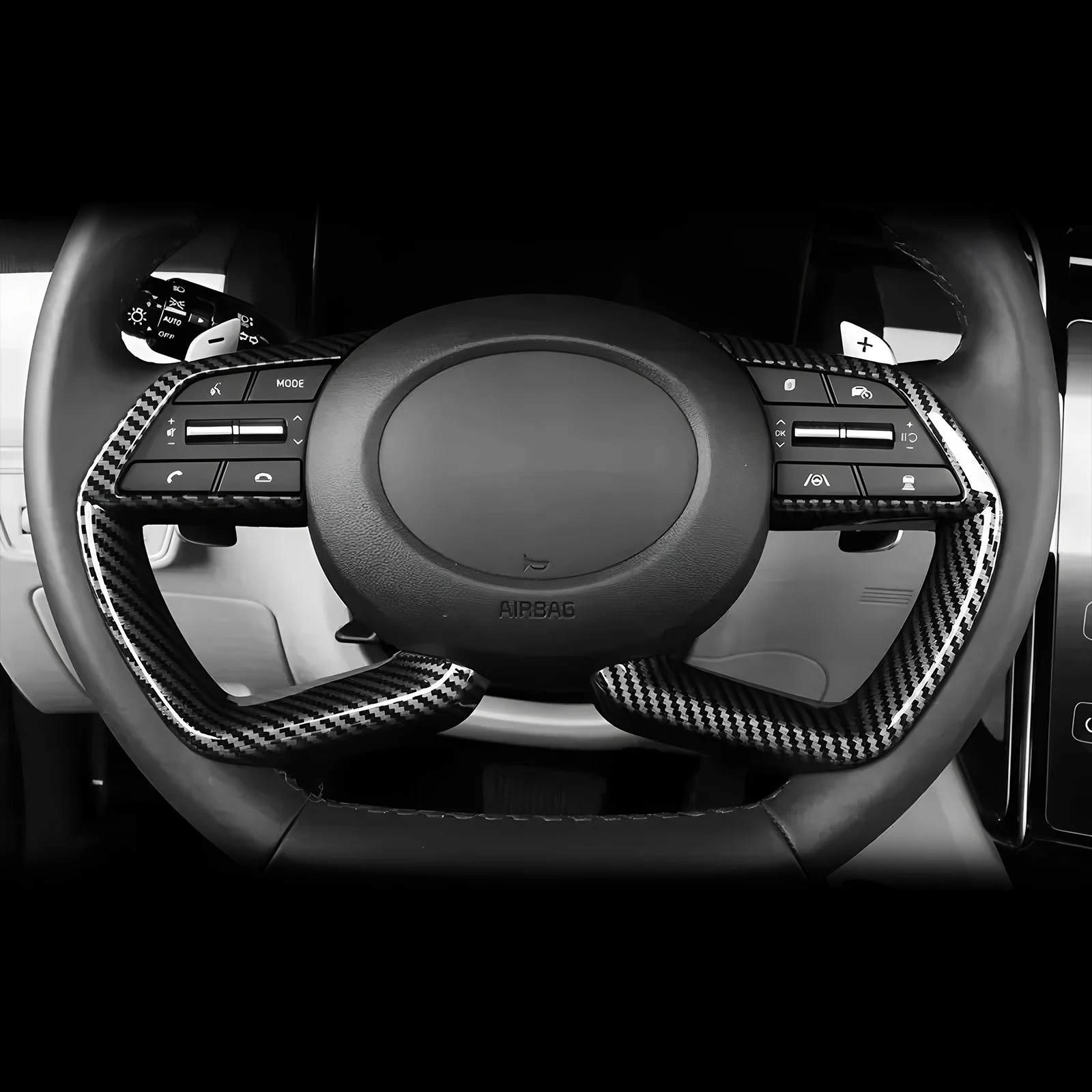 2pcs/set Car Steering Wheel Panel Cover For Hyundai Creta IX25 2019-2024 Carbon Fiber Decoration Accessories
