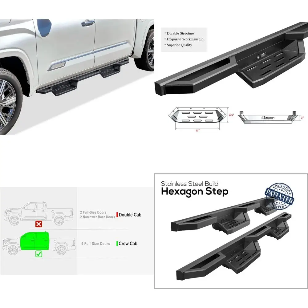 خطوات الجيب المصنوعة من الفولاذ المقاوم للصدأ لسيارة Toyota Tundra 2022-2025 CrewMax لوحات الجري والقضبان الجانبية