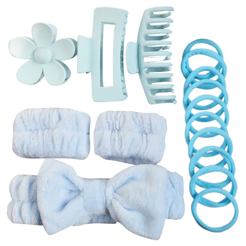 Elegant Bowknot Dye Hair Band and Wristband Set For Women Girls Makeup Shower DropShip