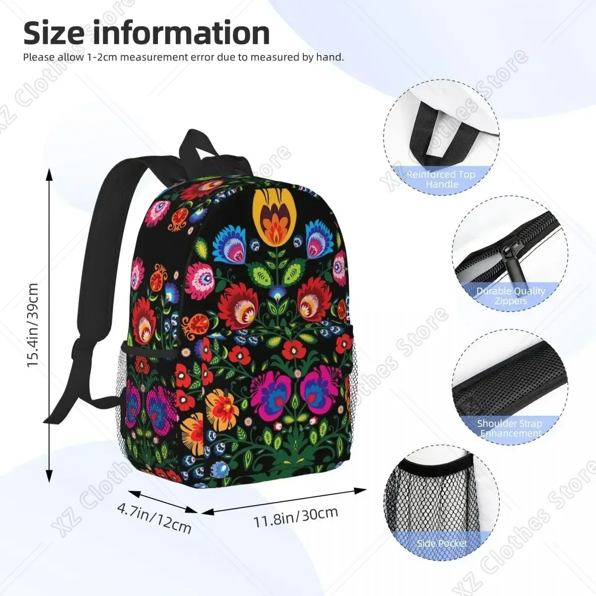 Polish Folk Flowers Print Poland Floral Backpack Hot Sale Daypack Boys Girls BookBag Shoulder Bags for Men Women School Bag