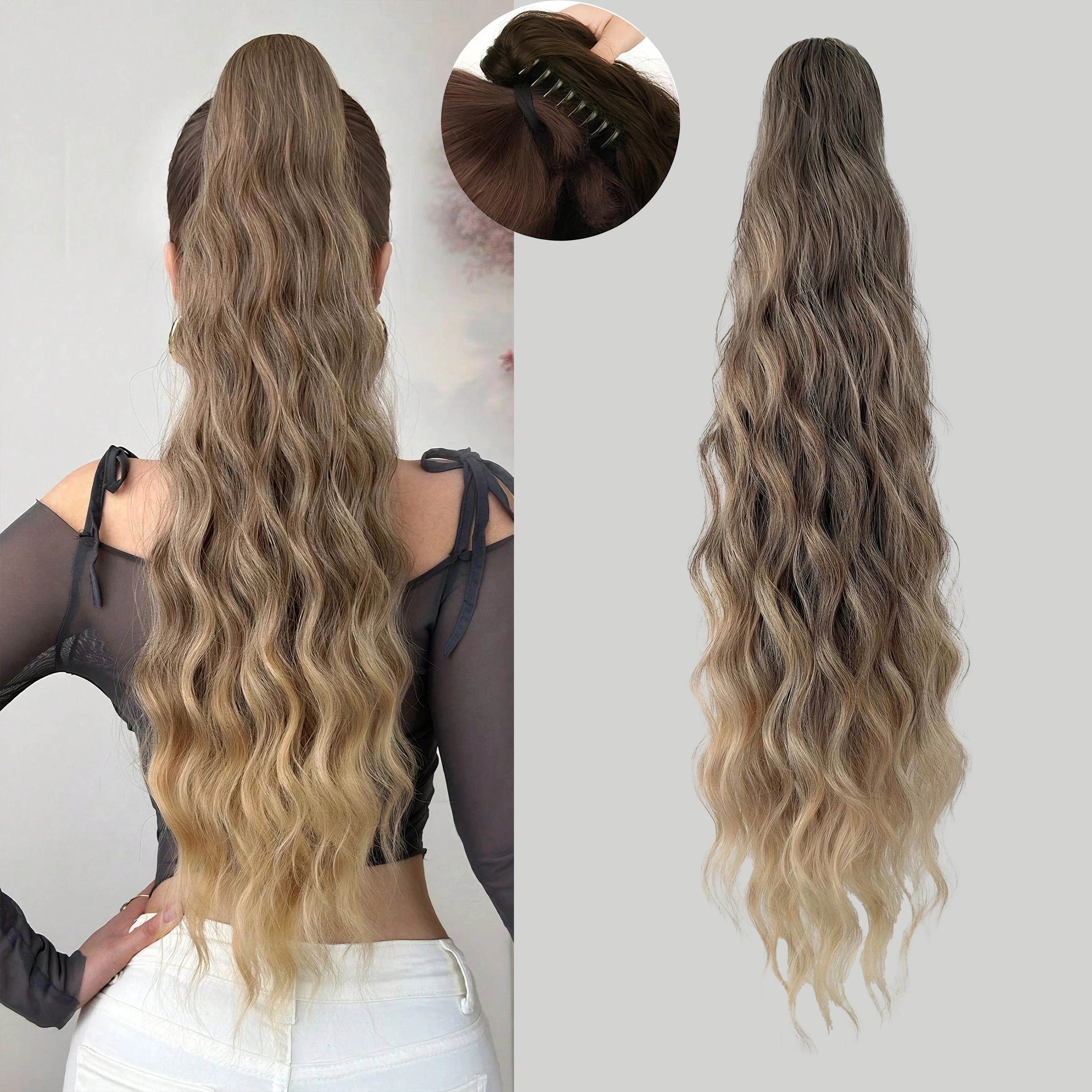

Water Wave Claw Clip Ponytail Extension Multi Layered Hair Clip in Hair Extensions Ponytail Natural Soft Synthetic Wig for Women
