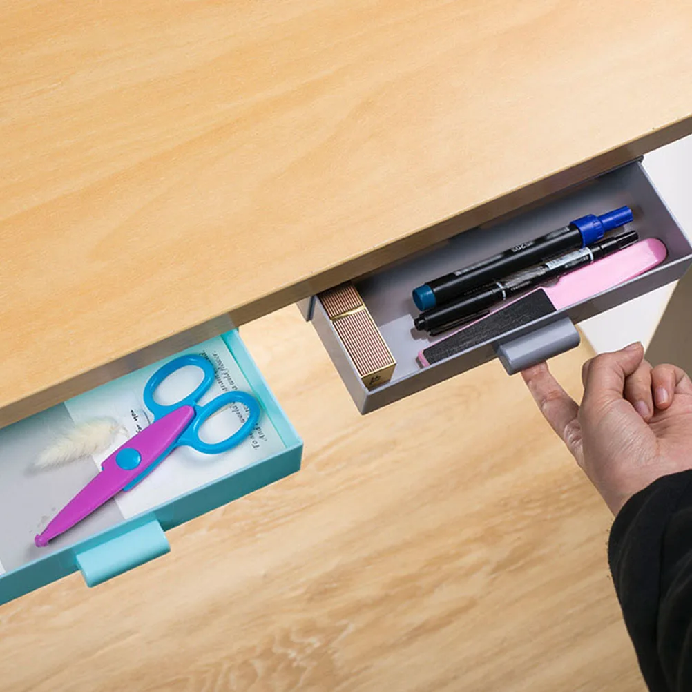 

2Pcs Hidden Drawer Storage Box for Desk Bottom Stationery Holder Suitable for Various Living Spaces Hidden Storage Box