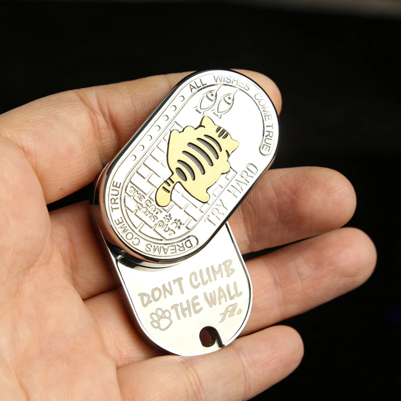 창의적인 빅 팻 캣 EDC 피젯 슬라이더 스테인리스 스틸 기계식 푸시 슬라이더 피젯 토이 ADHD 도구 성인 스트레스 해소 장난감 선물