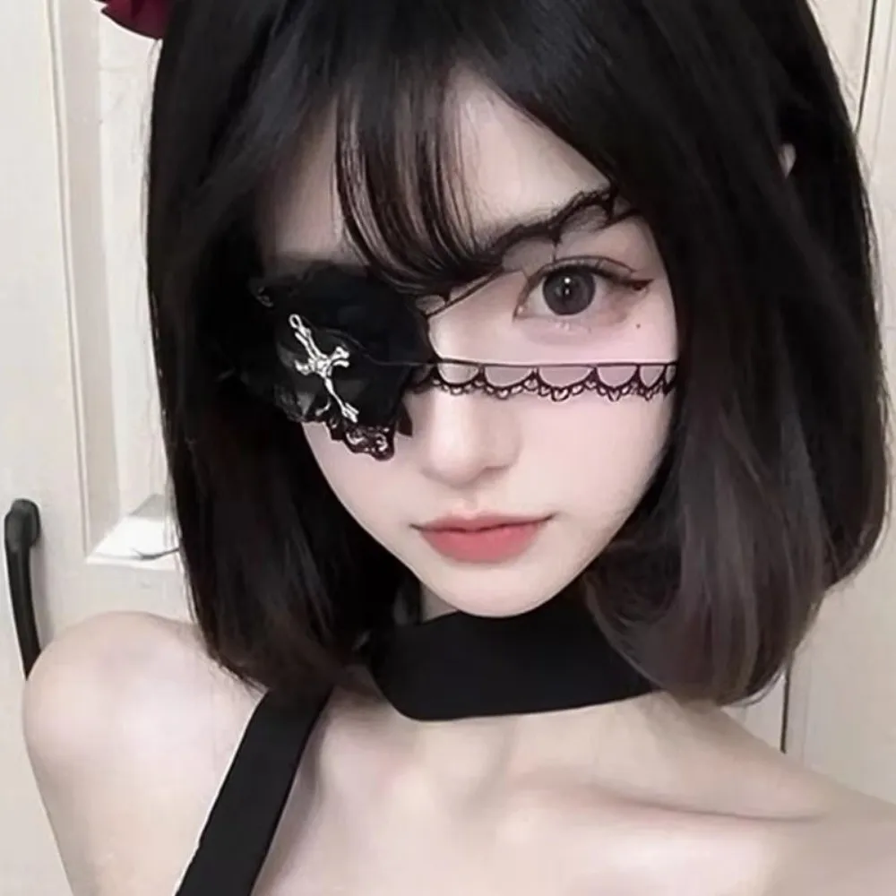 Gothic Style Lace Bows Heart Cross Eye Mask Sweet Cool Cloth Punk Cross Lace Eye Mask Black White Lolita Cosplay Eye Patch Women