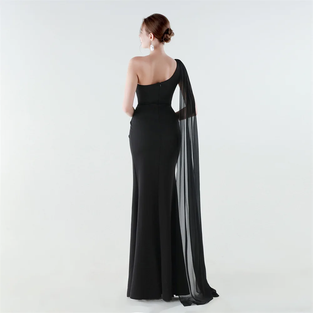 One-Shoulder-Abendkleid aus Satin und Chiffon für Damen, elegantes Meerjungfrauenkleid mit hohem Schlitz, schmale Passform, formelles Party-Abschlussballkleid