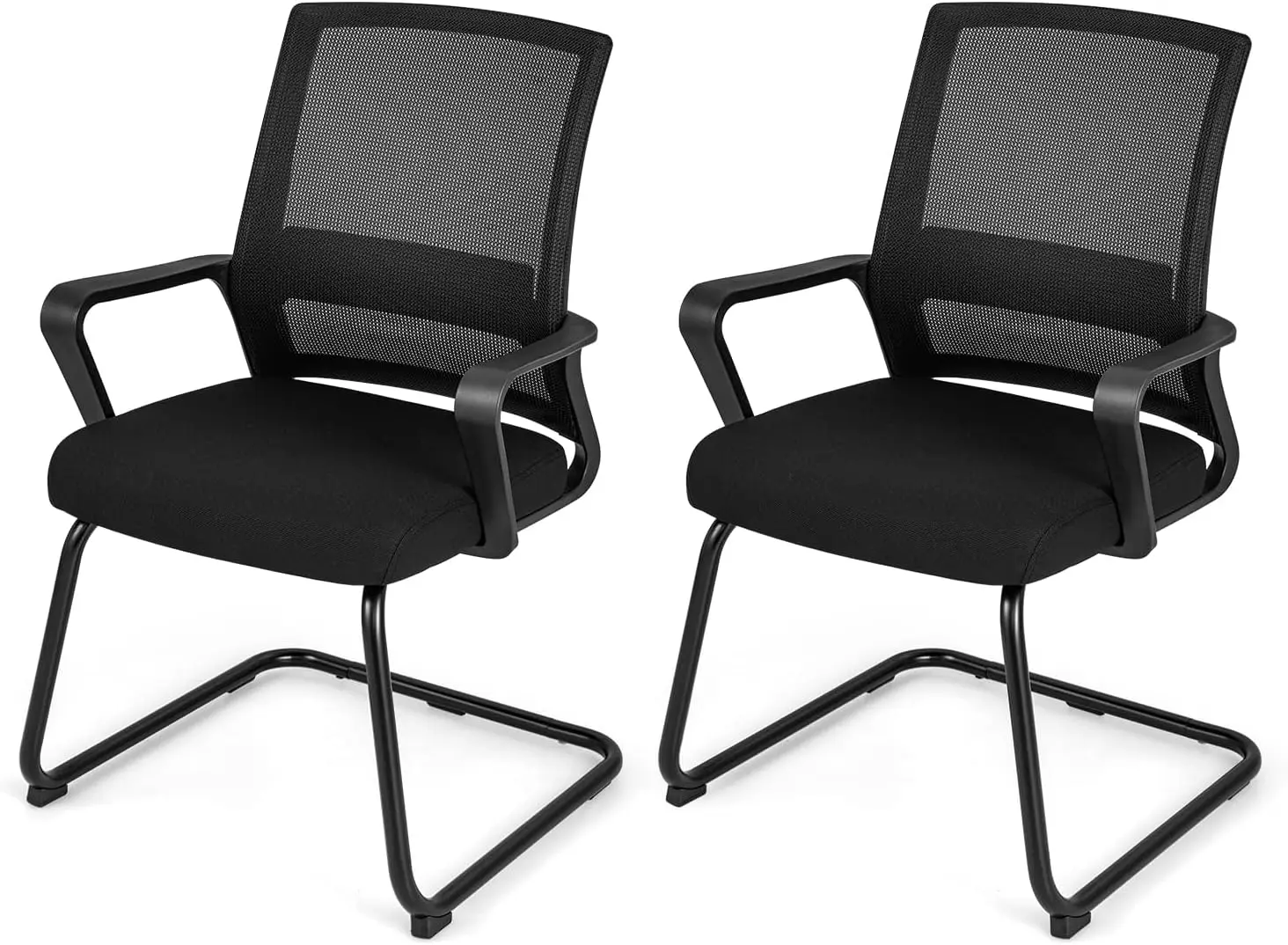 

Set Of 2 Office Guest Chairs With Lumbar Support, Conference Chair With Breathable Mesh Back, Armrests & Sled Base, Reception