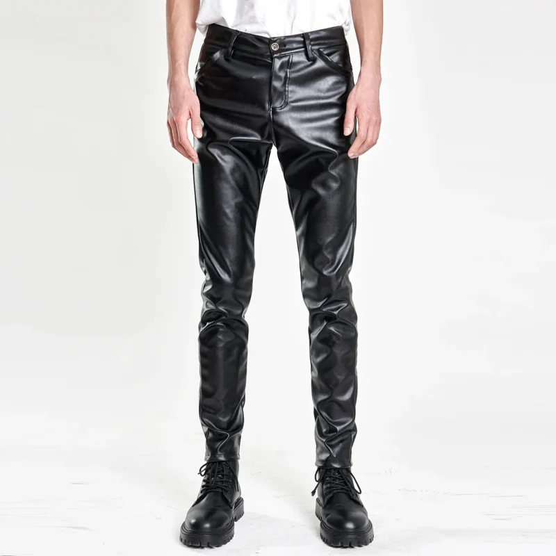 2024 brand men 5 color leather pants skinny fit elastic fashion PU leather trousers party & dance pants thin drop shipping