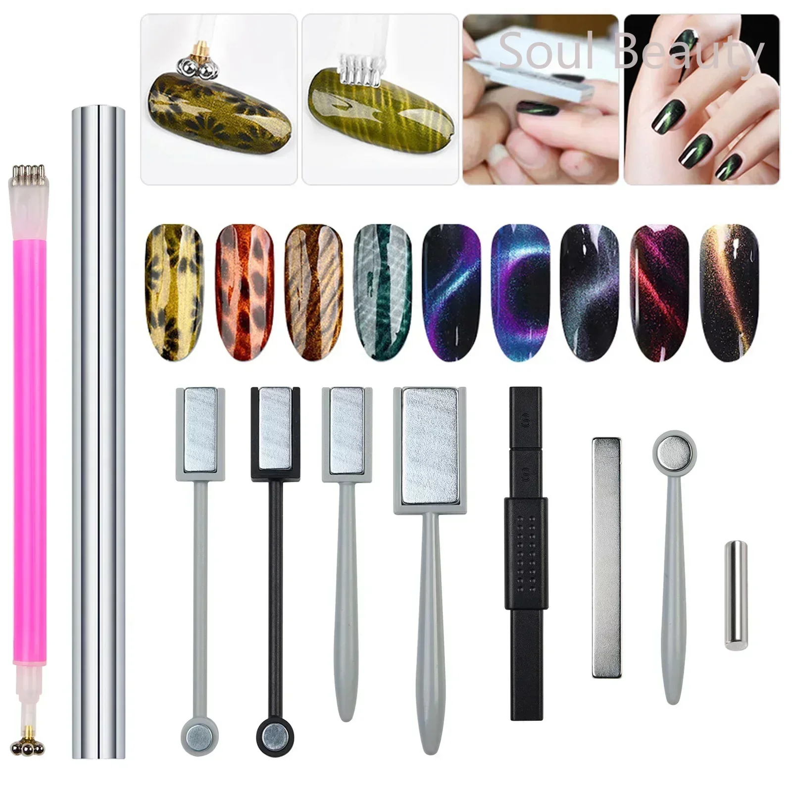 9d Cat Eye Gel Polish Nail Magnetische Pen Stick Tools Enkele Dubbele Kop Gebogen Lijn Strip Magneet Ontwerpen Voor Nail Art Decor