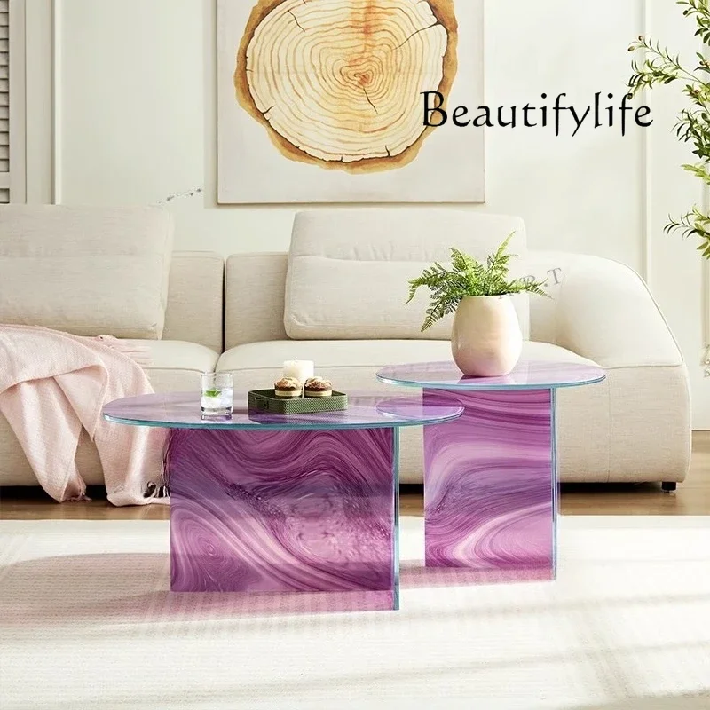 

V Modern Designer Household Glass Coffee Table Light Luxury Minimalist Style Personalized Tea Table