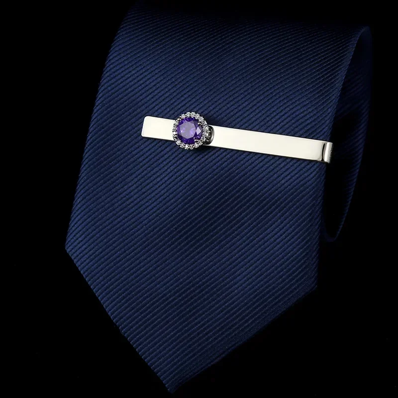 Men\'s High-end Round Zircon Tie Clip Fashion Wedding Dress Necktie Accessories Jewelry Luxury Rhinestone Ties Clips Gift for Men