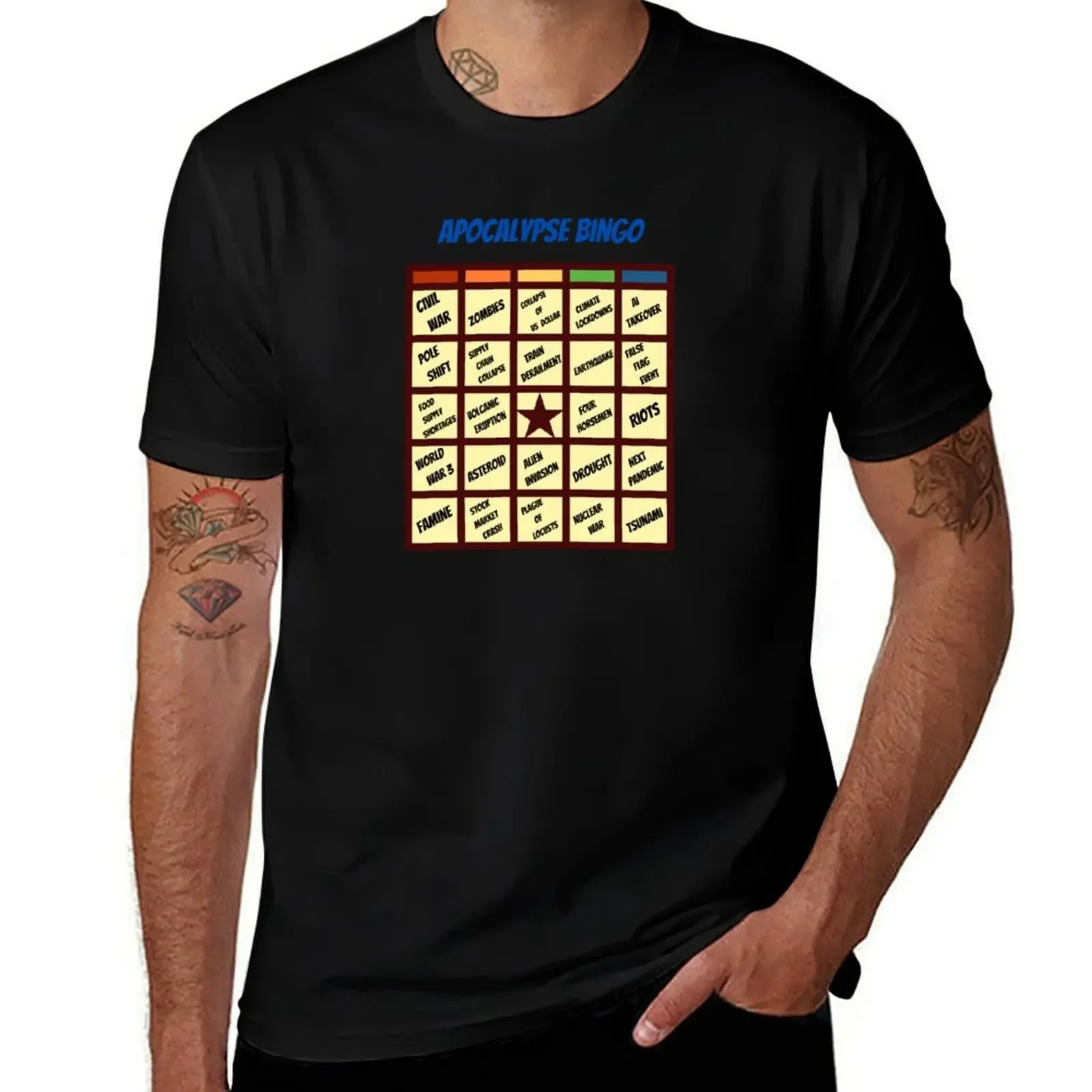 Apocalypse Bingo Survivalist Inspired Humor for End Times Doomsday Prepper T-Shirt plain street wear graphics cotton t shirt men