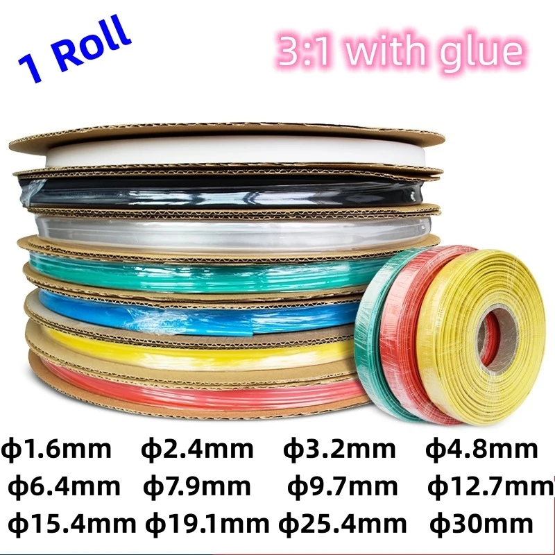 1 roll Heat Shrink Tube  Transparent 3: 1 ratio Adhesive Lined with Glue Dual Wall Tubing Wrap Wire Cable kit Diameter 1.6-30mm