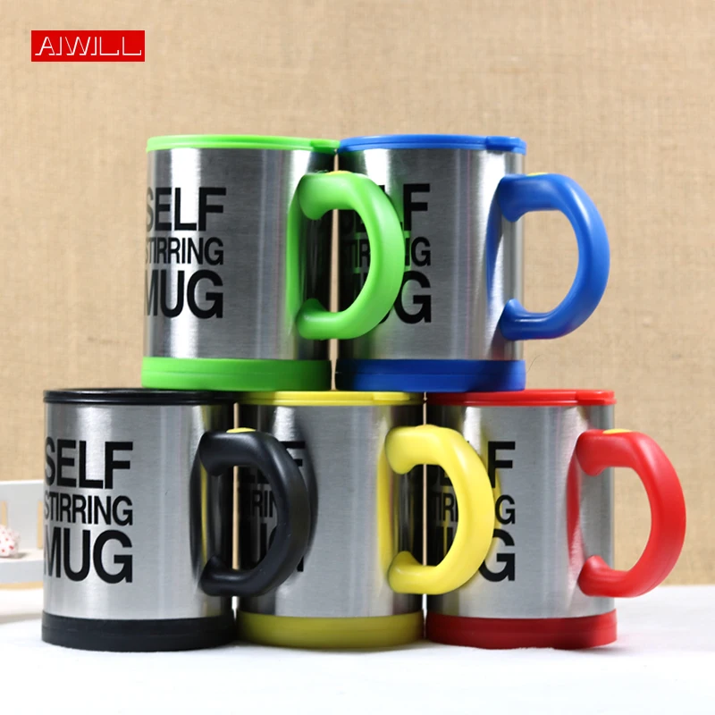 5 색 게으른 tazas 자기 교반 머그잔 커피 컵 스마트 스테인레스 스틸 머그잔 copos inox tea cup