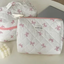 Cotton Cosmetic Bag Portable Soft Bowknot Printing Makeup Bag Toiletry Bag