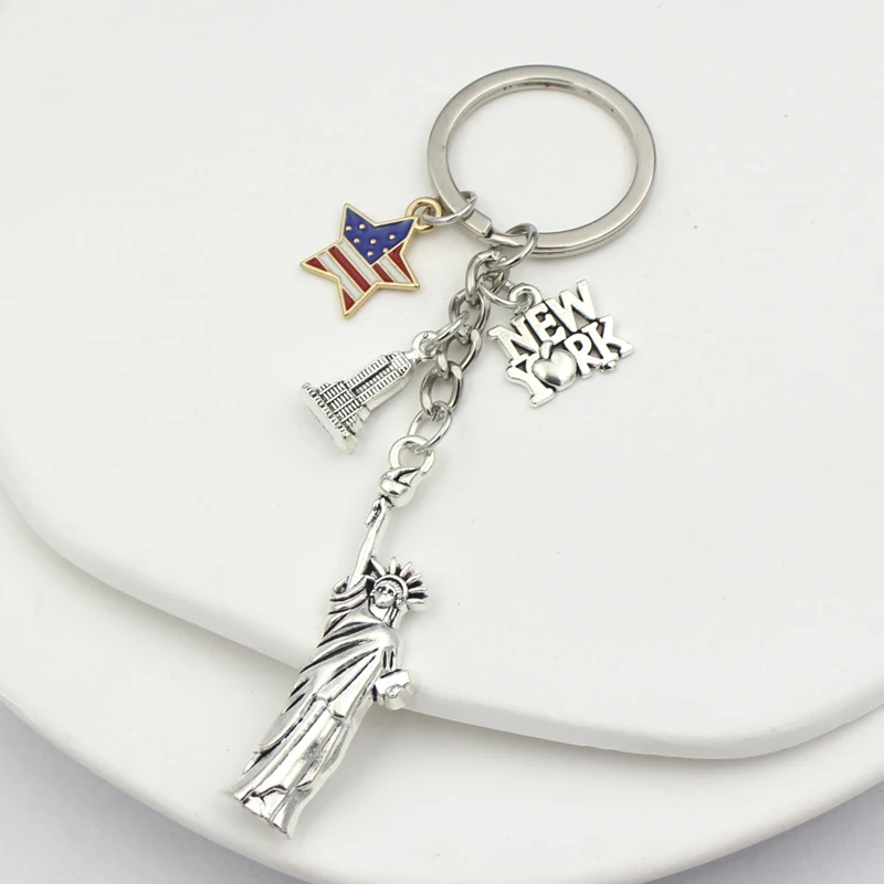 New Arrival USA Flag Statue of Liberty Key Chain Key Ring Holder Bag Pendant Accessory Jewelry Patriotic Gifts for Women Men