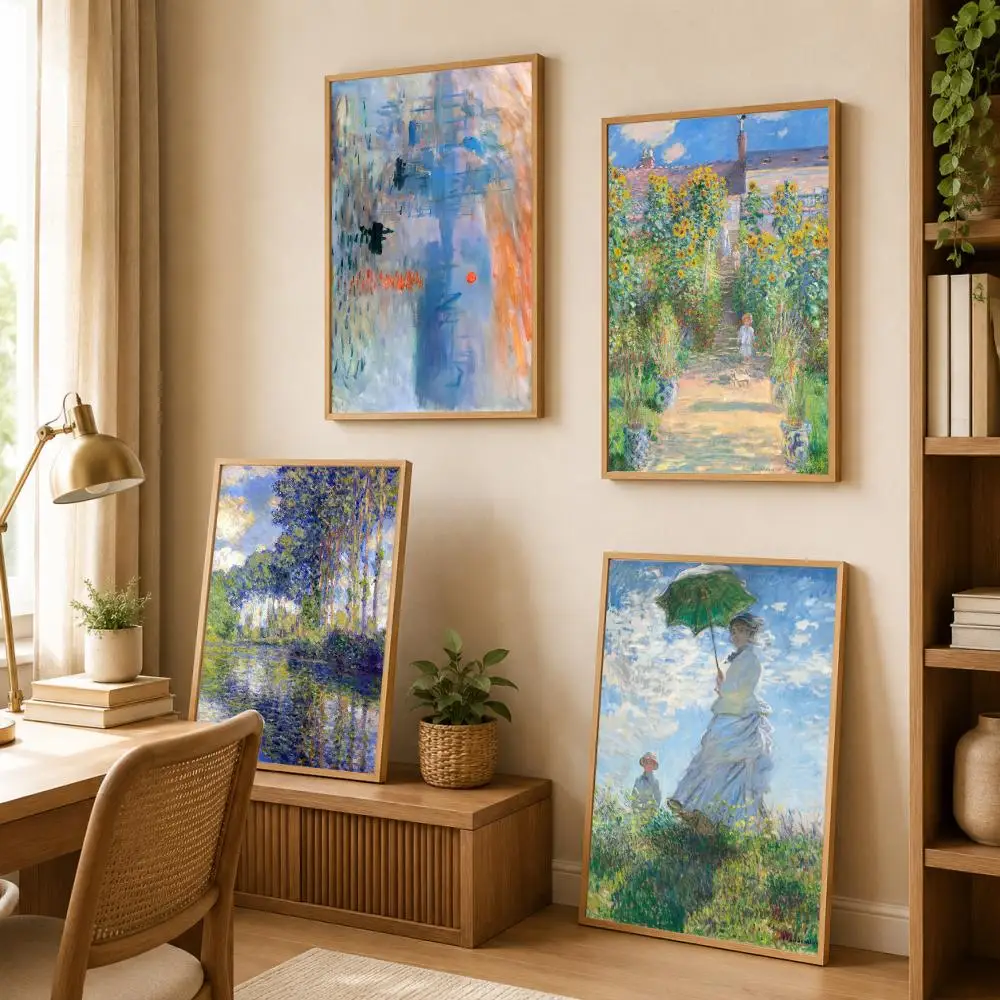 Drawing Art C-Claude Monet Poster Art Wall Stickers HD Painting Self Adhesive Wall Decals for Bedroom Living Room Home Decor