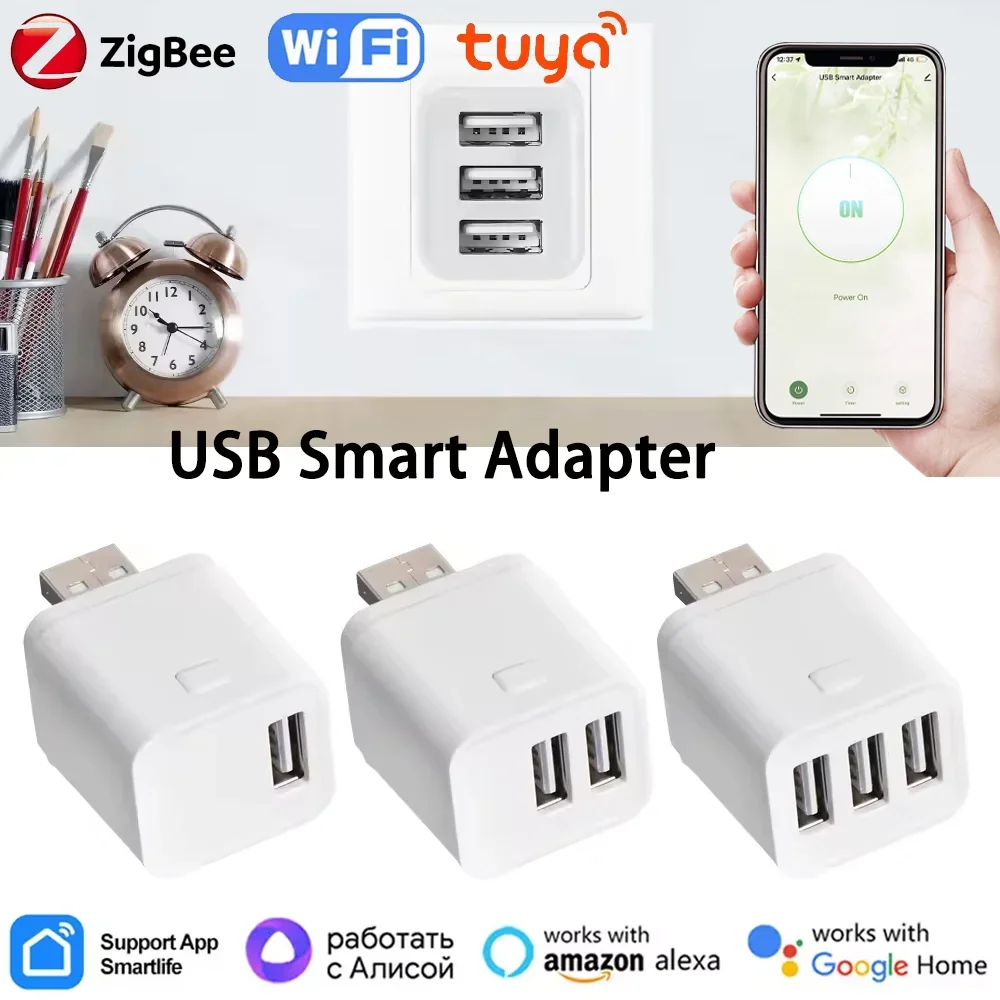 

Умный адаптер Tuya Wi-Fi/Zigbee Micro USB 1-3 Gang Mini USB адаптер питания зарядная вилка синхронизации голоса для Alexa Google Home Alice