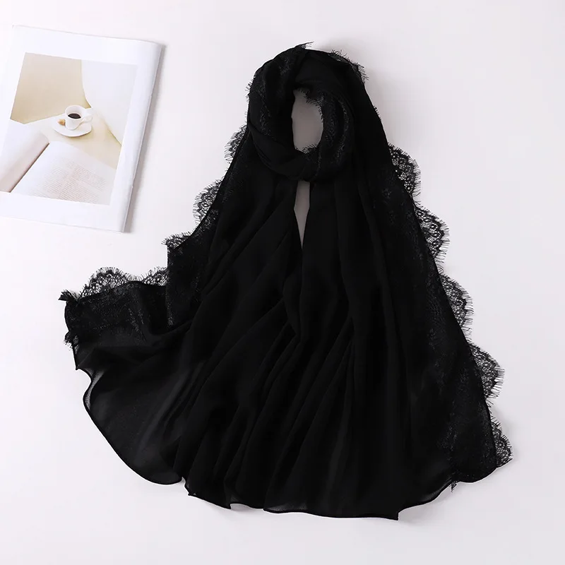 70*175CM Perle Chiffon Kopf Schal Mode Neue Spitze Wimpern Spitze Dekoration Muslimischen Frauen Kopftuch Turbane für Frauen hijab