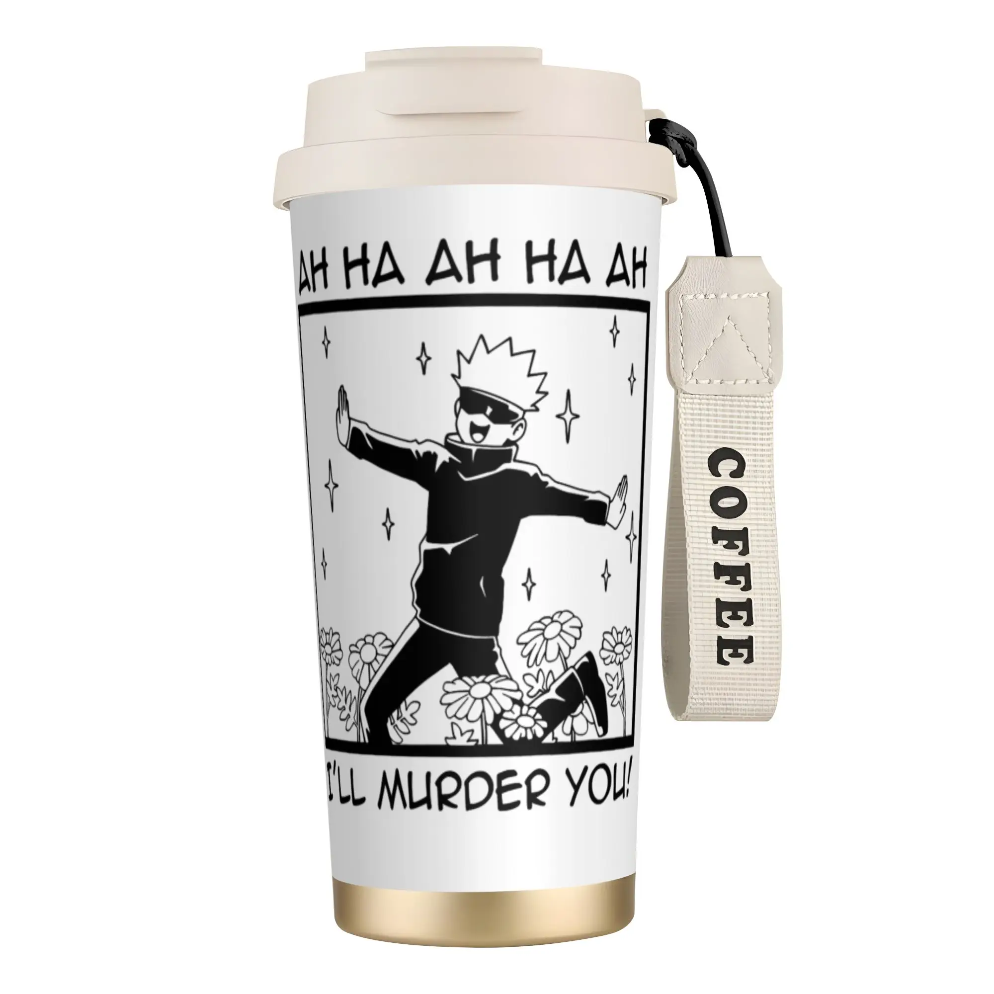 Gojo Satoru Jujutsu Kaisen Stainless Steel Coffee Cup I'll Murder You Thermal Cup Double Wall Mug Spill Proof