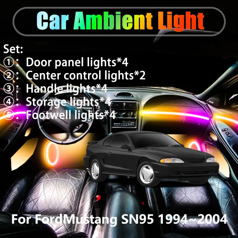 

Для FordMustang SN95 MK4 1994 ~ 2004 1995 2/18 в 1, автомобильное окружающее освещение, светодиодные внутренние светодиодные фонари багажника, USB RGB Ensemble Streamer