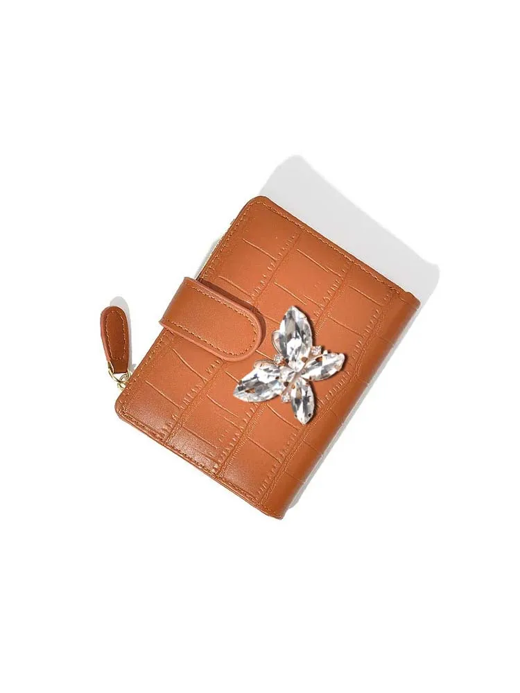 

Women's Essential Card ID Holders: Solid PU with Organized Pockets Bow Gold-Plated Pin