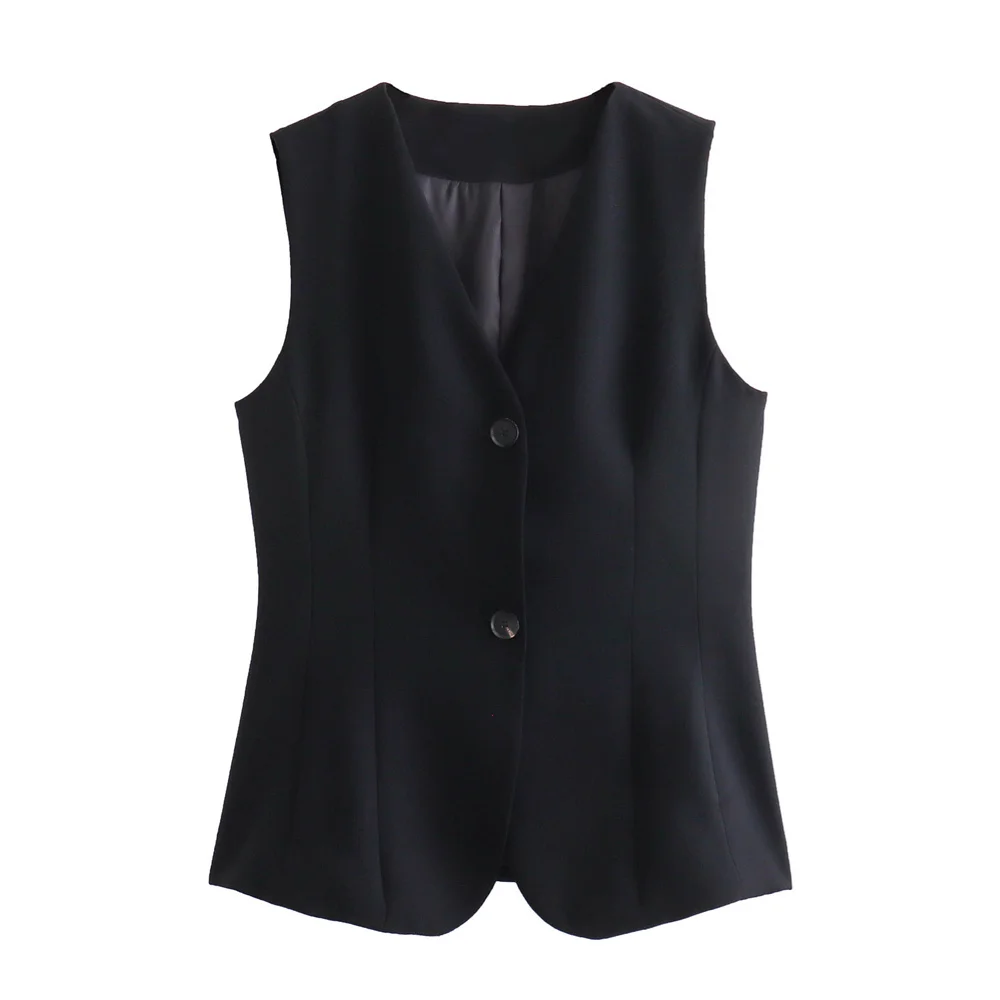 Taop&Za 2024 Summer New Product Women\'s Fashionable Western Style Button Decoration V-neck Slim Fit Tank Top Vest Vest Top