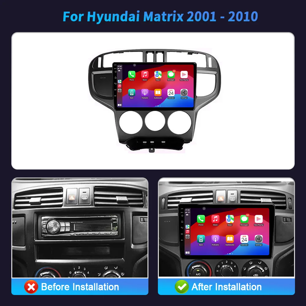 For Hyundai Matrix 2001-2010 Car Radio Multimedia Video Player Navigation Touch 4G GPS Android 14 auto BT Carplay Touch Screen