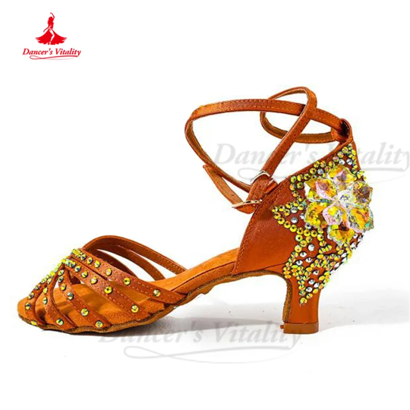 Latin Dance Shoes Women Chacha Rumba Tango Dance Performance Shoes with Stones Girl's Waltz Ballroom Modern Social Dancing Shoes