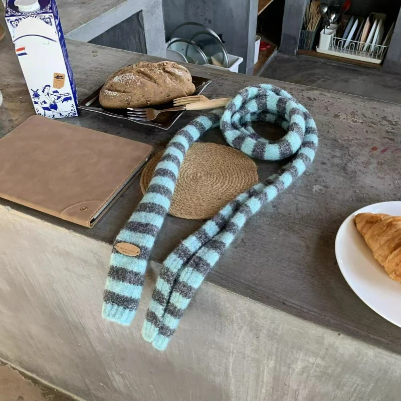 وشاح ضيق مخطط للخريف والشتاء على الطراز الكوري، كاتم صوت نحيف متعدد الاستخدامات، مريح ودافئ، ناعم وصديق للبشرة #4