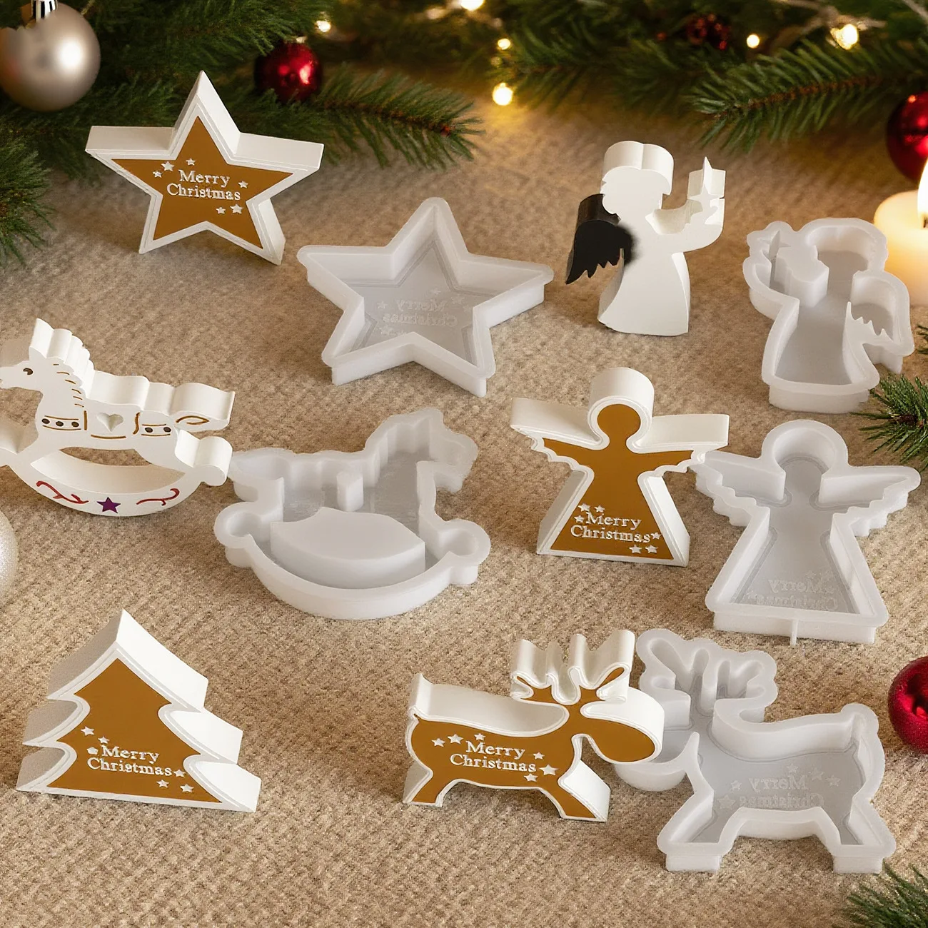 DIY Silicone Mold Christmas Reindeer Rocking Horse Star-Shaped Silcone Molds Aromatherapy Plaster Resin Angel Boy Figurine Mould