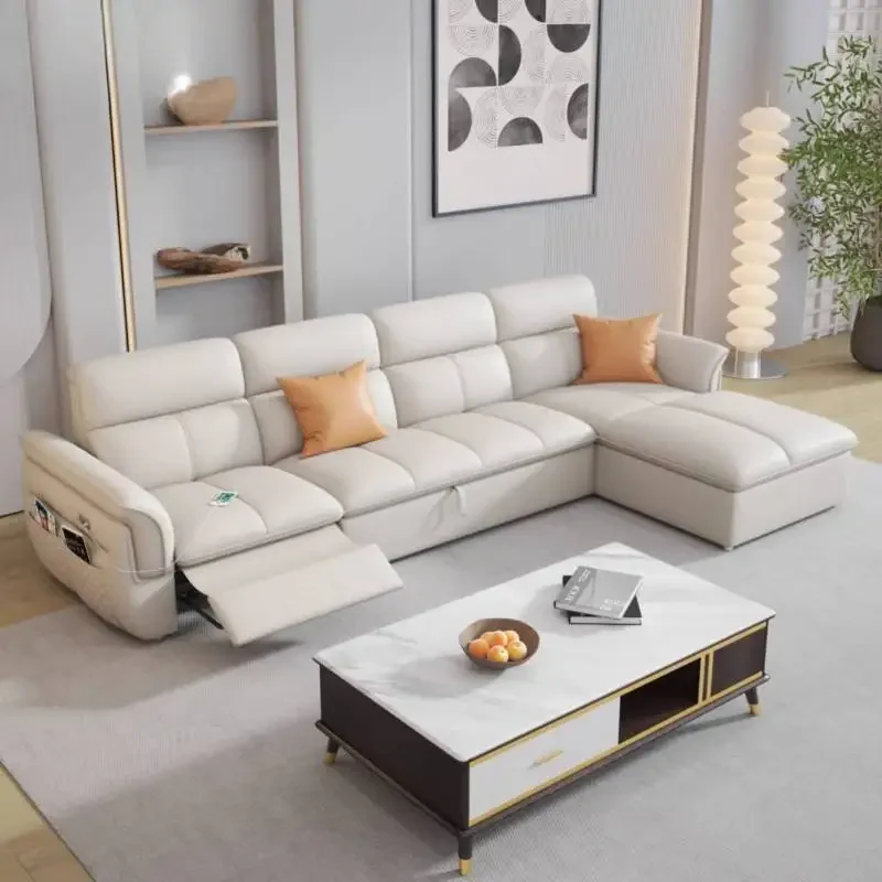 Sofá Acogedor de Cuero Genuino, Sofá Reclinable Eléctrico de Diseño Moderno, Sofá de Suelo, Sofá Perezoso, Muebles para Sala de Estar
