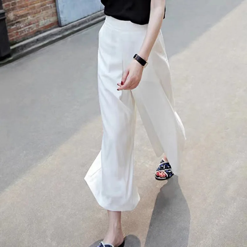 

White Wide-leg Pants Women's New High-waisted Loose Casual Ankle Length Pants Temperament Drape Suit Pants