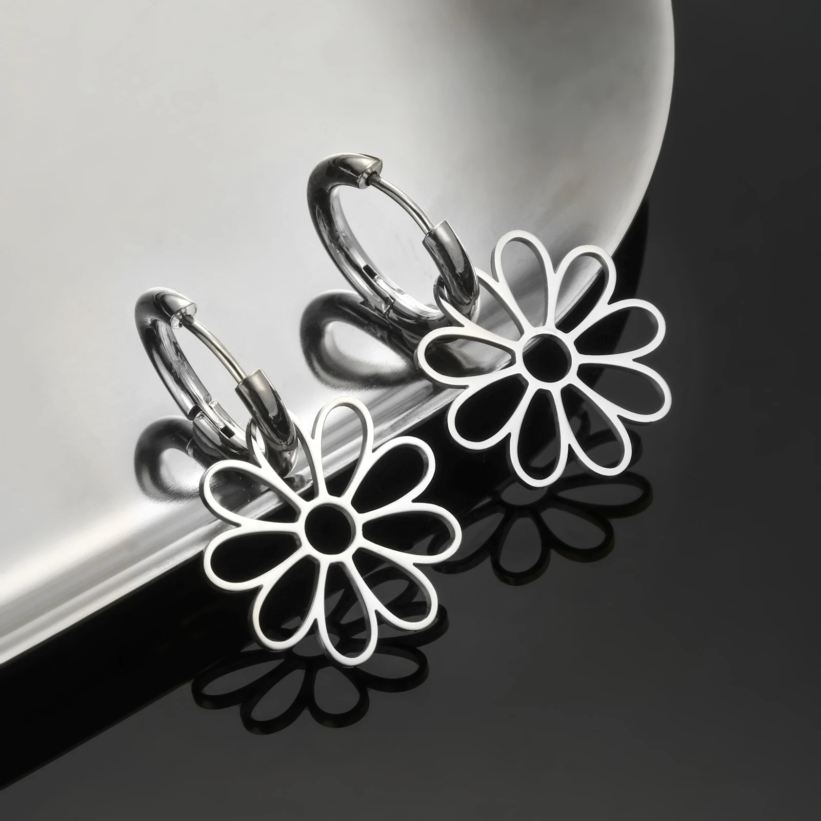 COOLTIME Blumen-Tropfenohrringe für Damen, Edelstahl, goldfarben, Kpop, Party, Geburtstagsgeschenk, Zubehör, Großhandel – Detail 6