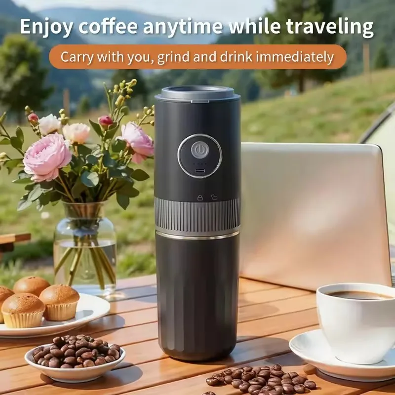 Travel-Friendly All-in-One Coffee Maker - Built-in Grinder, Handheld Espresso Machine & Mini Pour Over Cup for Home and Outdoor