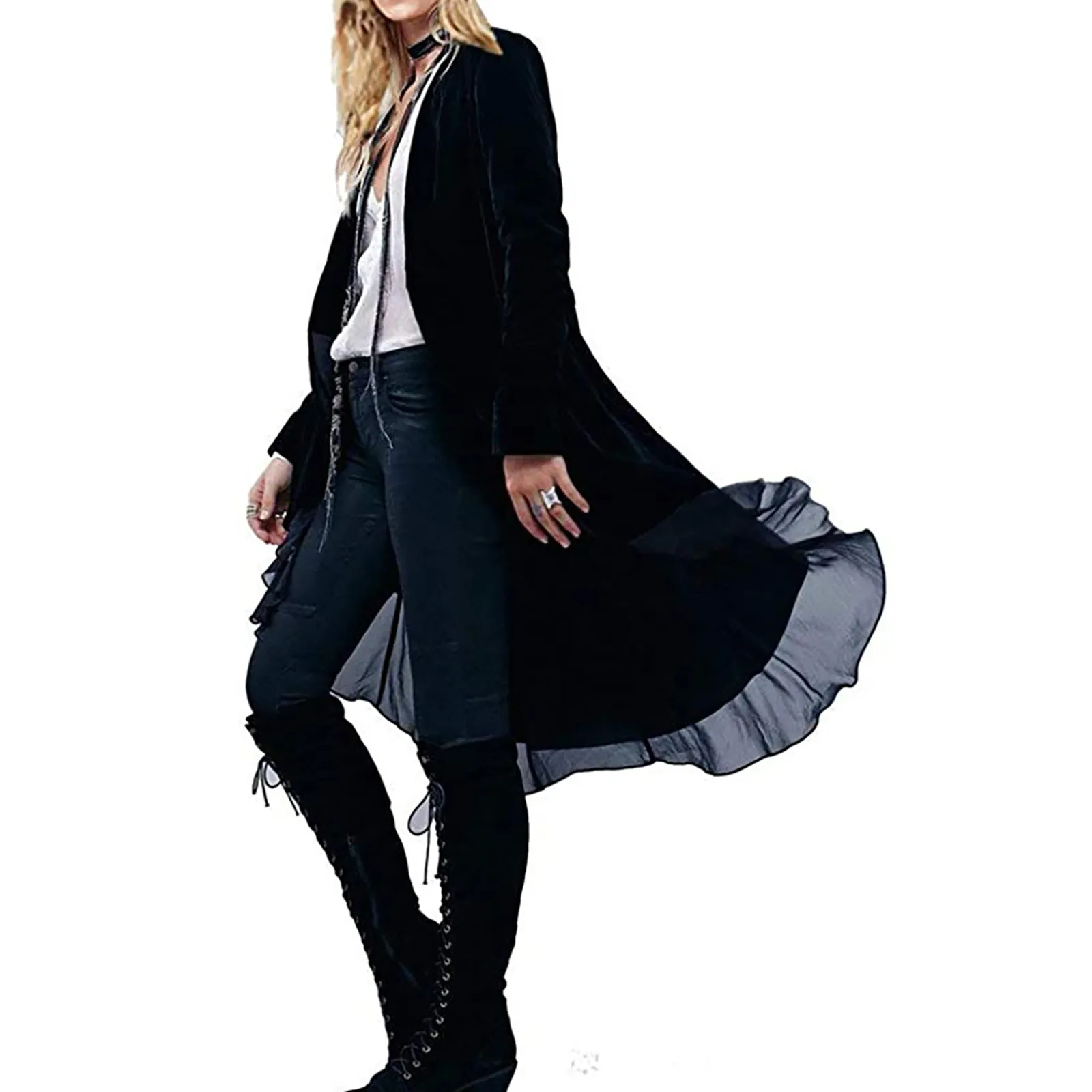 Women Ruffled Asymmetric Coat Jacket Long Coat Casual Long Sleeve Solid Warm Soft Coat Coats for Women Plaids for Women