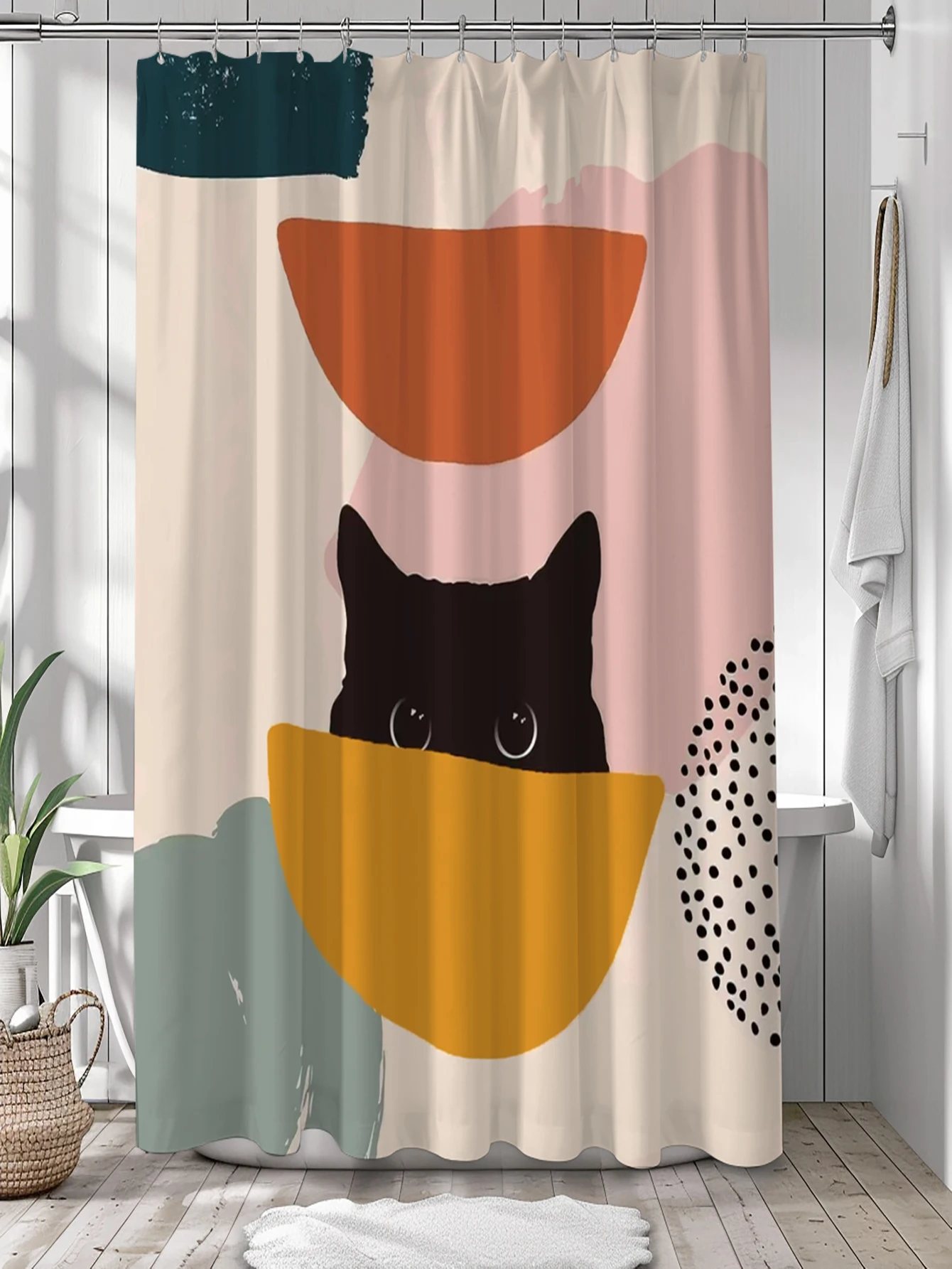 1pc bohemian style abstract black cat pattern printed bathroom waterproof toilet partition bath curtain