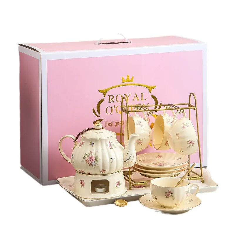 Fruit teapot set Household French retro flower teapot candle heating English afternoon tea set teacup