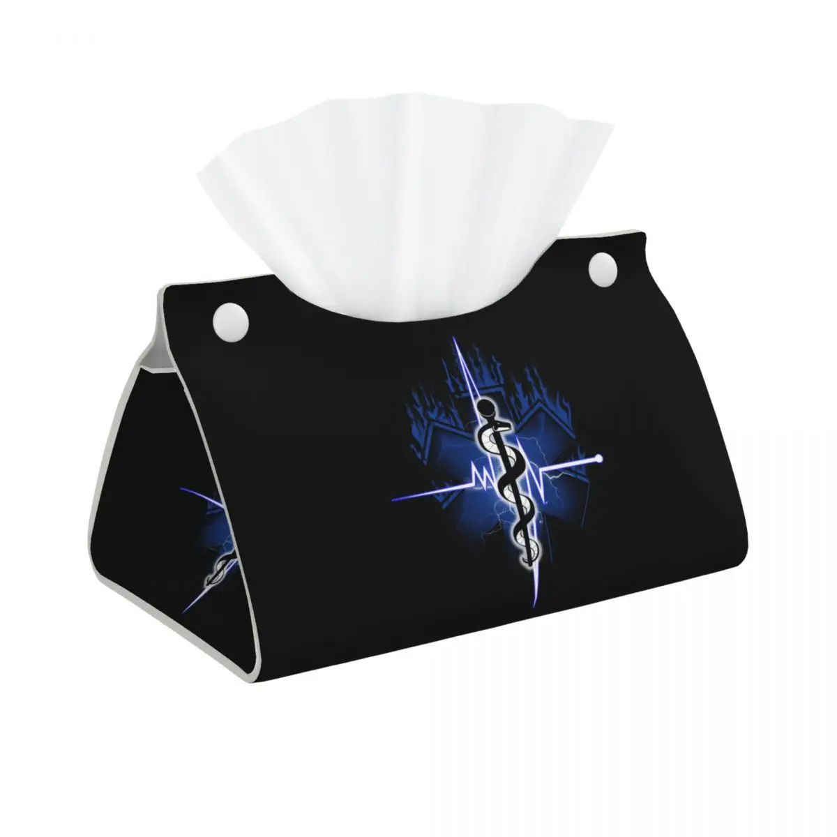 Custom Emt Star Of Life Logo Tissue Box Holder Rectangular Paramedic Health Care PU Leather Facial Tissue Box Cover for Office