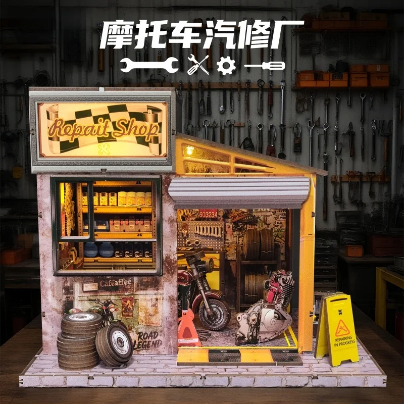 Винтажный мотоциклетный гараж «сделай сам», 3D деревянная миниатюрная модель мастерской, подробная механика для взрослых